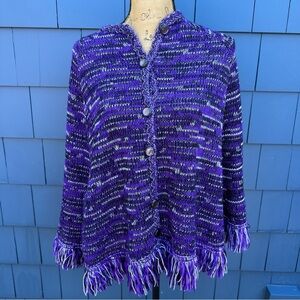 💜💜💜 Vintage purple knit poncho sweater cardigan with arm holes